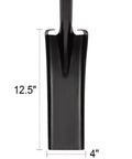 Close-up of blade on Heavy Duty Trench Shovel For Clean Trenches With Fiberglass Handle 58 Inch Long 4 Inch Trenching Shovel Durable