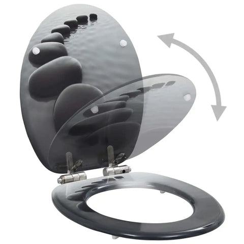 Premium Two Pack Mdf Toilet Seats Featuring Smooth Soft Close Lids And Rugged Zinc Alloy Hinges Trendy Stone Texture Finish with open lid.