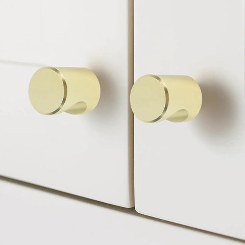 10Pcs Zinc Alloy Drawer Handles And Vintage Cabinet Knobs For Dressers Rustic Furniture Pulls With Smooth Finish Durable Fade Resistant Cabinet Hardware For Cabinets Drawers And Retro Style Home Decor showcasing two gold knobs on white cabinet