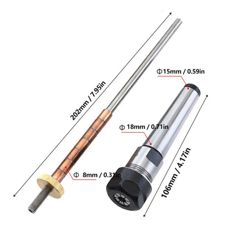 Adjustable Pen Mandrel Kit for Woodturning with 6 Mm Diameter Pro Grade Lathe Accessory shown with measurement details.