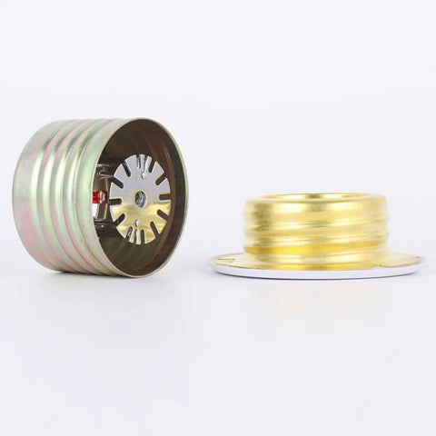Concealed Ceiling Fire Sprinkler Heads 4 Pack With Matching Cover Plates For No Sweat Setup Heavy Duty Heat Sensing Automatic Suppression Strong Shield For Commercial Buildings showing brass internals and silver cover.