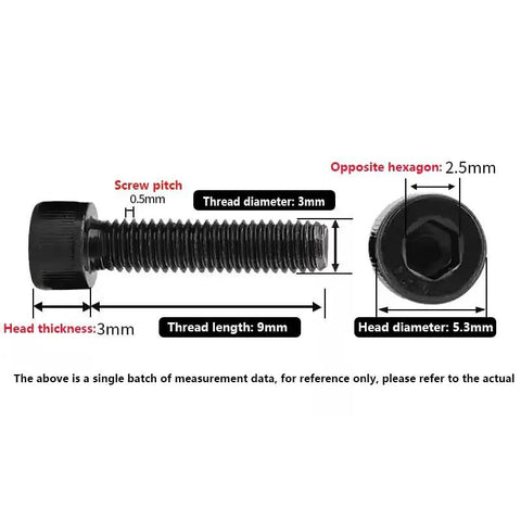 Diagram of Heavy Duty M3x9mm Hex Socket Head Cap Screws, Grade 12.9 Alloy Steel, Black Oxide Finish with measurements
