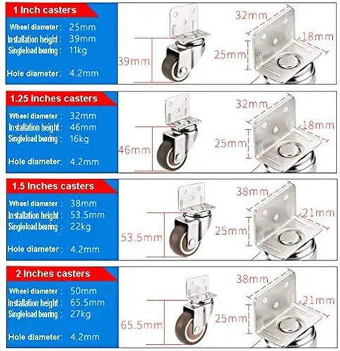 Four Pack L Shaped Caster Mounting Plates Featuring Rubber Brake Lock Wheels Heavy Duty Sealed Bearings Hassle Free Setup Glides Like Butter Floor Safe Top Shelf Universal Furniture Hardware