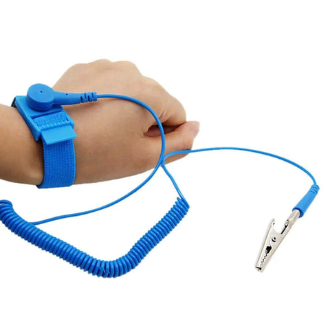Adjustable Anti Static Wrist Strap With Grounding Wire And Alligator Clip For Working On Sensitive Electronics on wrist
