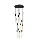 Slick Modern 13 Light Black Crystal Ceiling Pendant with heavy duty metal build featuring adjustable canopy and crystal rods.