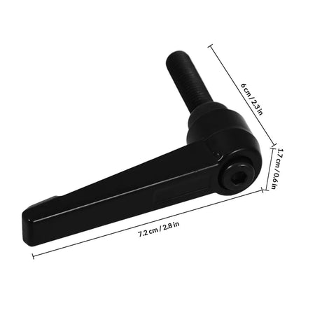 Zero Hassle Adjustable Clamping Lever Handles Built Tough With Durable Aluminum Alloy Threaded Hand Grip For Industrial Machinery Tooling Maintenance Quick Turn Ratchet Crank detailed view of black clamping lever handle with measurements