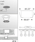 Low Voltage Blue LED Deck Lights Kit With 20 Waterproof Recessed Lamps, IP67 installation diagram, dimensions shown.