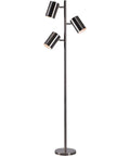 Ultra Tall Industrial Tree Floor Lamp With Three Adjustable Spotlights In Brushed Steel Finish, 64 Inches High And 13 Inches Wide