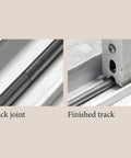 Close-up of One Quarter Inch Wide Sliding Glass Door Track Cover Six Feet Long Heavy Duty Stainless Steel Track Repair Shield installed