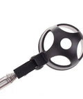 Close-up of stainless telescopic golf ball retriever scoop with release mechanism, part of 2-meter extendable rustproof ball collector