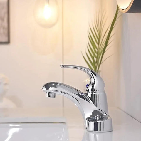 Single Handle Mid Arc Centerset Bathroom Sink Faucet With Chrome Finish Metal Push And Seal Drain cUPC Certified NSF 61 Lead Free