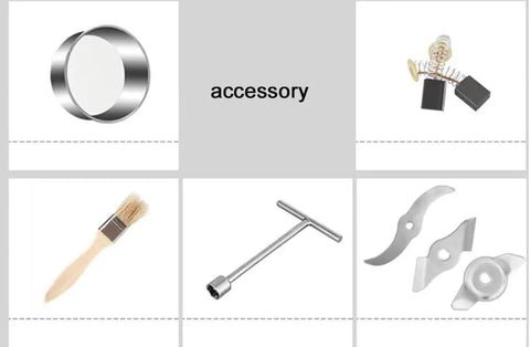 Electric Grain Mill And Spice Grinder Pulverizer accessories including brush, blade, and other components for 500g capacity unit