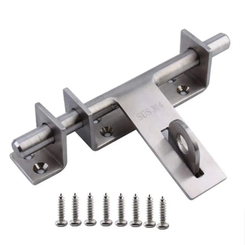 Heavy Duty Stainless Steel Slide Bolt Gate Latch With Tough As Nails Barrel Lock For Barn And Warehouse Doors mounted with screws.