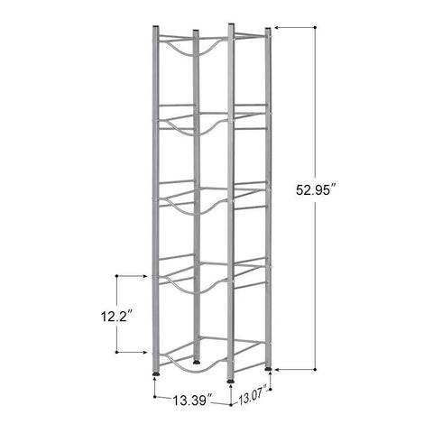 Five Gallon Water Jug Holder Five Tier Heavy Duty Freestanding Water Rack In Silver with dimensions 13.39 x 13.07 x 52.95 inches