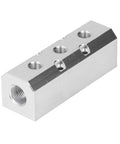 Heavy Duty High Flow Aluminum Pneumatic Block With 40x40mm Footprint G1/2 Inlet And G1/4 Outlet High Pressure Air Distribution Block