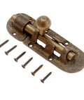 Heavy Duty Bronze Brass Door Slide Bolt With Vintage Barrel Catch Latch For Secure Cabinet Drawer Window Closure Tough Heavy Metal That Stays Put And Installs Without A Hitch At 105 X 33mm with screws beside