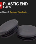 Plastic end caps for covering sharp or exposed tube ends, shown in black color.