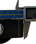 Side view of 12 Inch Sliding Gate Roller With Removable Axle, measured with digital caliper for precise fit and alignment.
