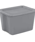 Hella Spacious 50 Gallon Storage Bin Heavy Duty Plastic Tote With Rock Solid Snap On Lid Gray container for organizing and moving.