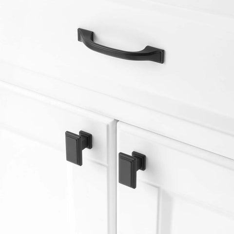 20 Pack 3 Inch Matte Black Kitchen Cabinet Pulls No Fuss Easy Install Solid Metal Handles on white cabinet