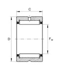 Technical drawing of Thrust Needle Roller Bearing 1 Piece Without Inner Ring Inch Size Built Tough For Radial Cylindrical Use