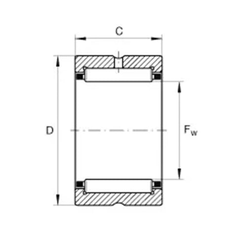 Technical drawing of Thrust Needle Roller Bearing 1 Piece Without Inner Ring Inch Size Built Tough For Radial Cylindrical Use