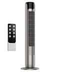 Ace Bladeless Tower Fan That Beats The Heat With Slick Indoor Cooling And Ultra Quiet Operation Featuring Five Speeds Sixty Degree Rotation Remote Control Settings And Led Display For Bedroom Or Home Office Chill Out Zones, grey bladeless cooling fan with remote.