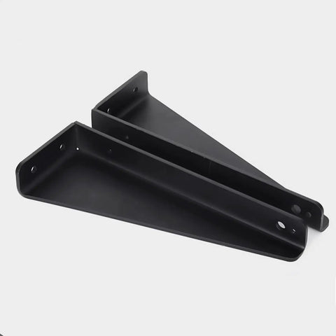 Heavy Duty Wall Mount Shelf Brackets Rock Solid L Shape Supports Slick Black Steel Frame for strong shelving.