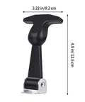Mudder hood latch, black plastic T-handle with silver metal bracket, front view for vehicle hood