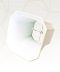 Square Cut Corner Linen Beige Lamp Shade 11 x 17 x 15 Dope Look With Hand Tailored Silk Type Shantung Fabric And Premium Off White Softback Lining Brass Finish Spider Fitter close-up. View facing open side.