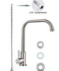 Top Tier Cold Only Kitchen Sink Faucet Single Hole Install Sus 304 Stainless Steel With Brushed Nickel Finish parts and installation details.