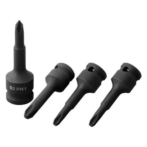 Heavy Duty 3/8 Inch Drive Socket Adapter Kit With PH1 To PH4 Phillips Bits Plus High Strength Chrome Steel Screwdriver Bit Holder Impact Wrench Extension For Tight Spots And Tough Jobs Guaranteed Performance, PH1 set