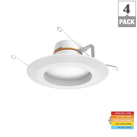 Five Or Six Inch White Integrated LED Recessed Downlight Kit With Color Temperature Adjustable Energy Star Certified Trim Included Dimmer Friendly 4 Pack