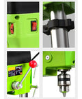 Detailed view of Piefeak Electric Bench Drill Press Stand with 480W Motor, showing controls and drill chuck for mini drilling machine.
