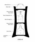Kickback Ready Dutch Cold Brew Coffee Maker 1500ml Wooden Tower Iced Coffee Pitcher design diagram with labels and components.