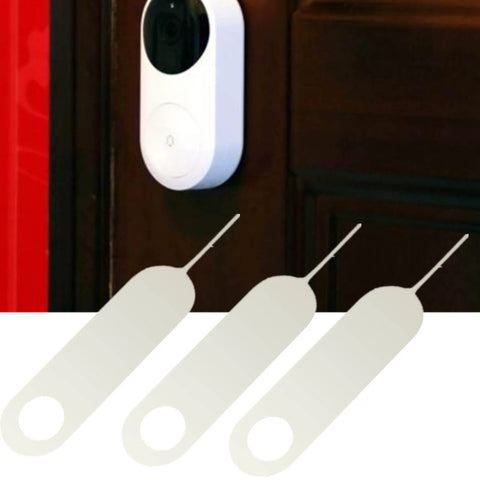 Close-up of Eight Piece All In One Doorbell Key Tool Kit with stainless steel opening pins for Nest Arlo Eufy doorbells.