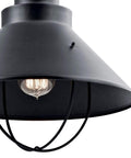 Close-up of Seaside 16.5 Inch One Light Outdoor Wall Light In Brushed Nickel Wet Rated Exterior Fixture with exposed bulb.