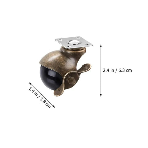 4Pcs Vintage Universal Furniture Casters With Dual Ball Bearing Setup Rock Solid No Sweat Install Design For Wooden Desks Cabinets And Chairs Butter Smooth Gliders shown from the side, measuring 2.4 in and 1.4 in.