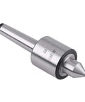 MT2 precision rotary live center with conical tip, steel body, side view.