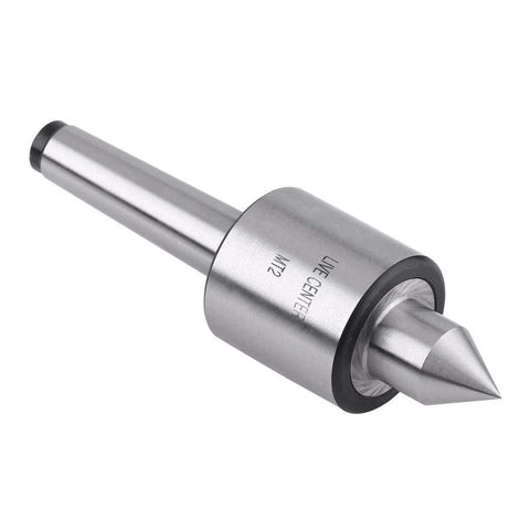 MT2 precision rotary live center with conical tip, steel body, side view.