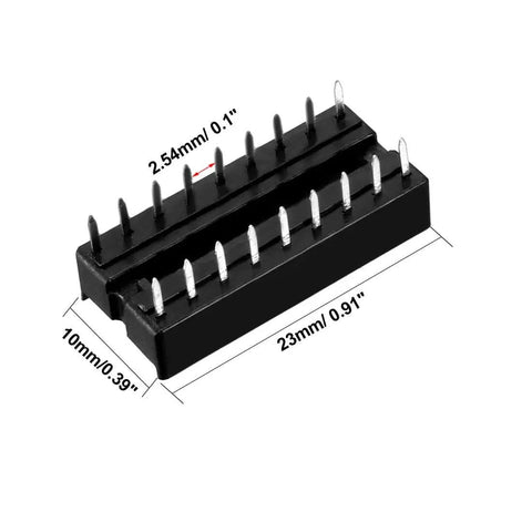 25 Piece DIP IC Socket Adapters Solder Type 2.54mm Pitch Dual Row 18 Flat Pin 7.6mm Row Pitch for IC Chips Replacement and Prototyping