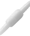 White plastic oxygen tubing connector with barbed ends for inline use
