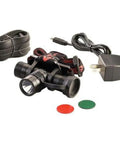 1000 Lumen USB Headlamp For Tough Nights And Hard Work, Tilt Head Design shown with accessories including charger and filters.