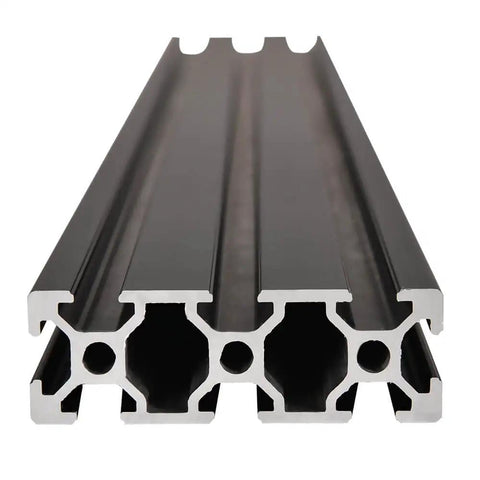 Two Pack 2060 T Slot Aluminum Extrusion Profile Fifteen Point Seven Five Inch Length European Standard Anodized Linear Rail For DIY 3D Printers And CNC Projects Heavy Duty Black Finish Ideal For Makers And Pros, front view