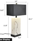 Size display of Dope Black 24 Inch Touch Table Lamps Set Of 2 With USB Ports, 3 way dimmable faux silk shade and marble pole.