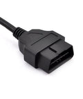 Close-up of male-end connector OBD II 16 Pin Car Diagnostic Extension Cable Male To Female 5ft 150cm OBD2 Extension Lead.