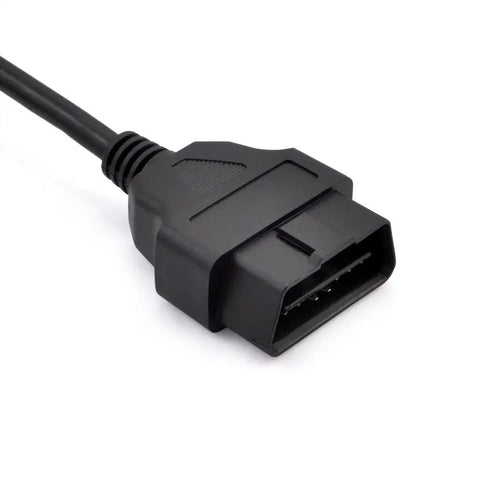 Close-up of male-end connector OBD II 16 Pin Car Diagnostic Extension Cable Male To Female 5ft 150cm OBD2 Extension Lead.