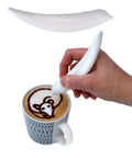 Hand using Latte Art Electric Pen For Coffee And Dessert DIY, Battery Powered Spice Pen on latte with bear design