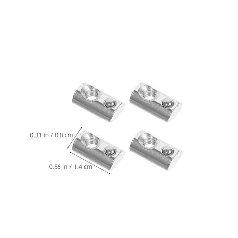 50 Pcs Premium M5 Cross Dowel Nuts Silver Carbon Steel Barrel Nut Connector Hardware close-up view with dimensions shown.