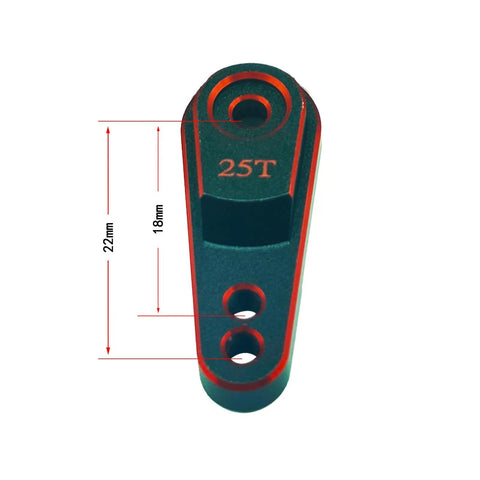 Top view of beefed up aluminum 25T servo horn set for RC cars and trucks durable steering arms upgrades with 25T spline and M3 threads
